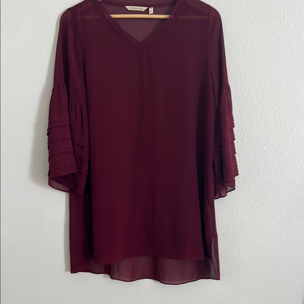 Soft Surroundings Deep Red Layered Sleeve Blouse